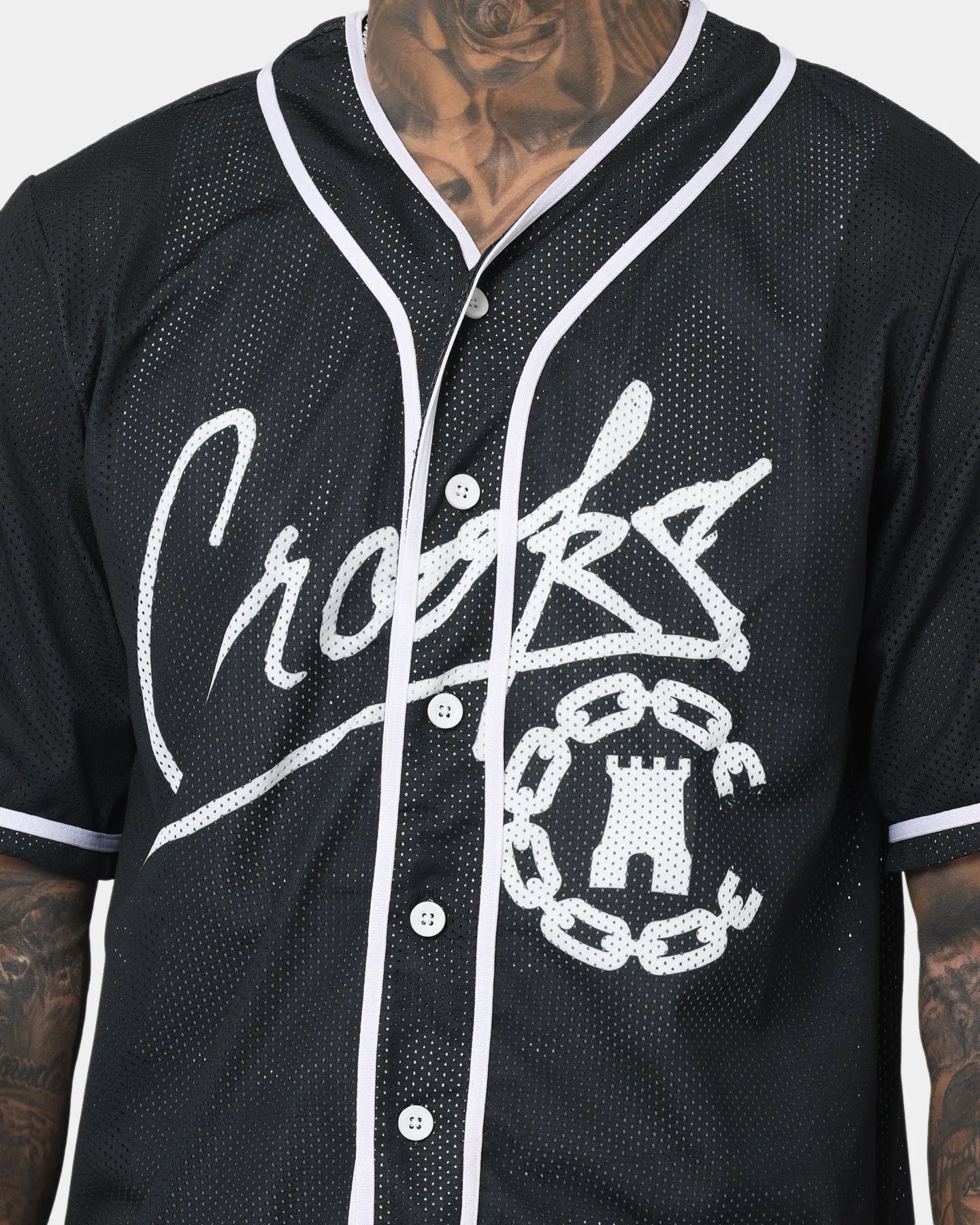 Crooks & Castles Script Mesh Baseball T-Shirt Black
