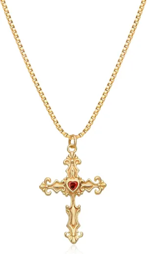 Cross Necklace for Women Trendy 14K Gold Plated Cubic Zirconia Cross Pendant Necklaces Handmade Christian Everyday Jewelry Gifts for Women