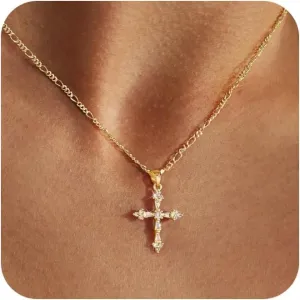 Cross Necklace for Women,14k Dainty Gold Plated Cross Necklaces Simple Cross Pendant Necklaces for Women Trendy Small Gold Cross Charm Necklace Cute Choker Necklace for Women Gold Jewelry Gifts