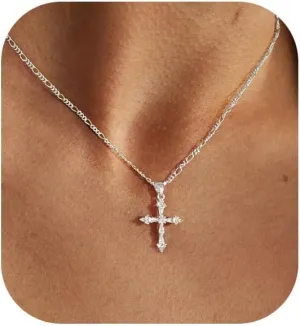 Cross Necklace for Women,Double Cross Necklace 14K Gold Plated Cross Pendant Necklace Dainty Gold Cross Necklaces for Women Trendy Small Cross Charm Necklace Simple Cute Choker Necklaces Gold Jewery
