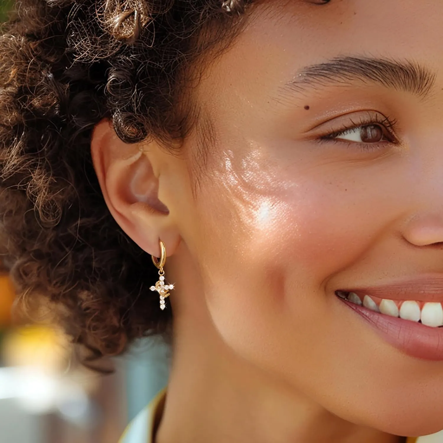 Crown Cross Drop Dangle Earrings Trendy 14K Gold Plated Silver Small Huggie Hoop Earrings for Women Dainty Hypoallergenic Lightweight Earring Jewelry