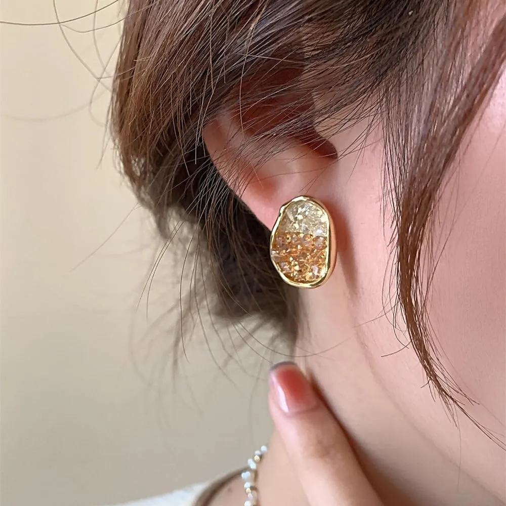 Crystal Stud Earrings Irregular Oval Stud Earrings Gradient Earrings Jewelry for Women