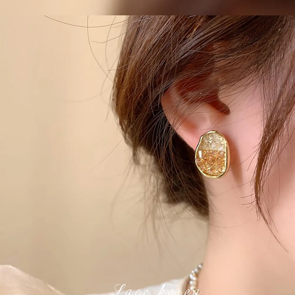 Crystal Stud Earrings Irregular Oval Stud Earrings Gradient Earrings Jewelry for Women