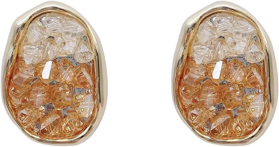 Crystal Stud Earrings Irregular Oval Stud Earrings Gradient Earrings Jewelry for Women