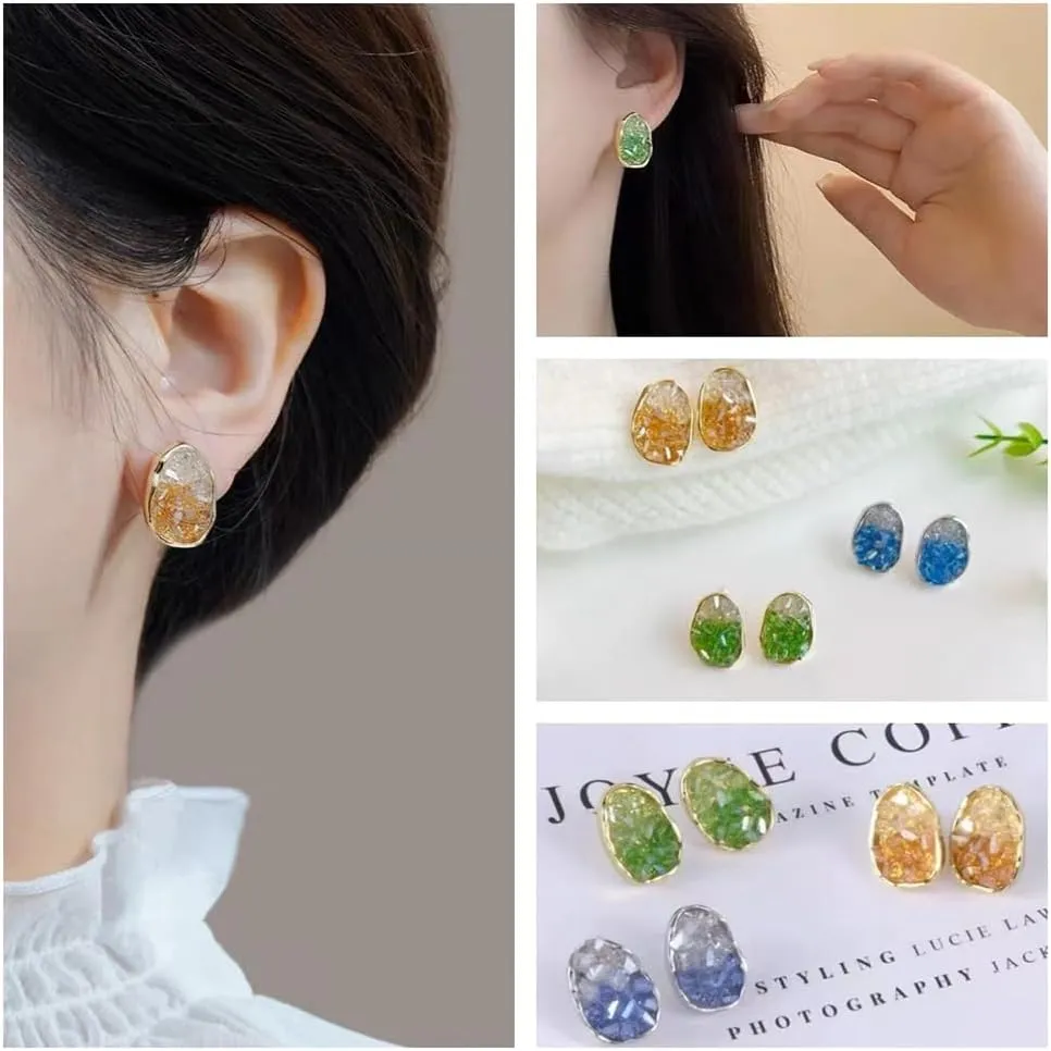 Crystal Stud Earrings Irregular Oval Stud Earrings Gradient Earrings Jewelry for Women
