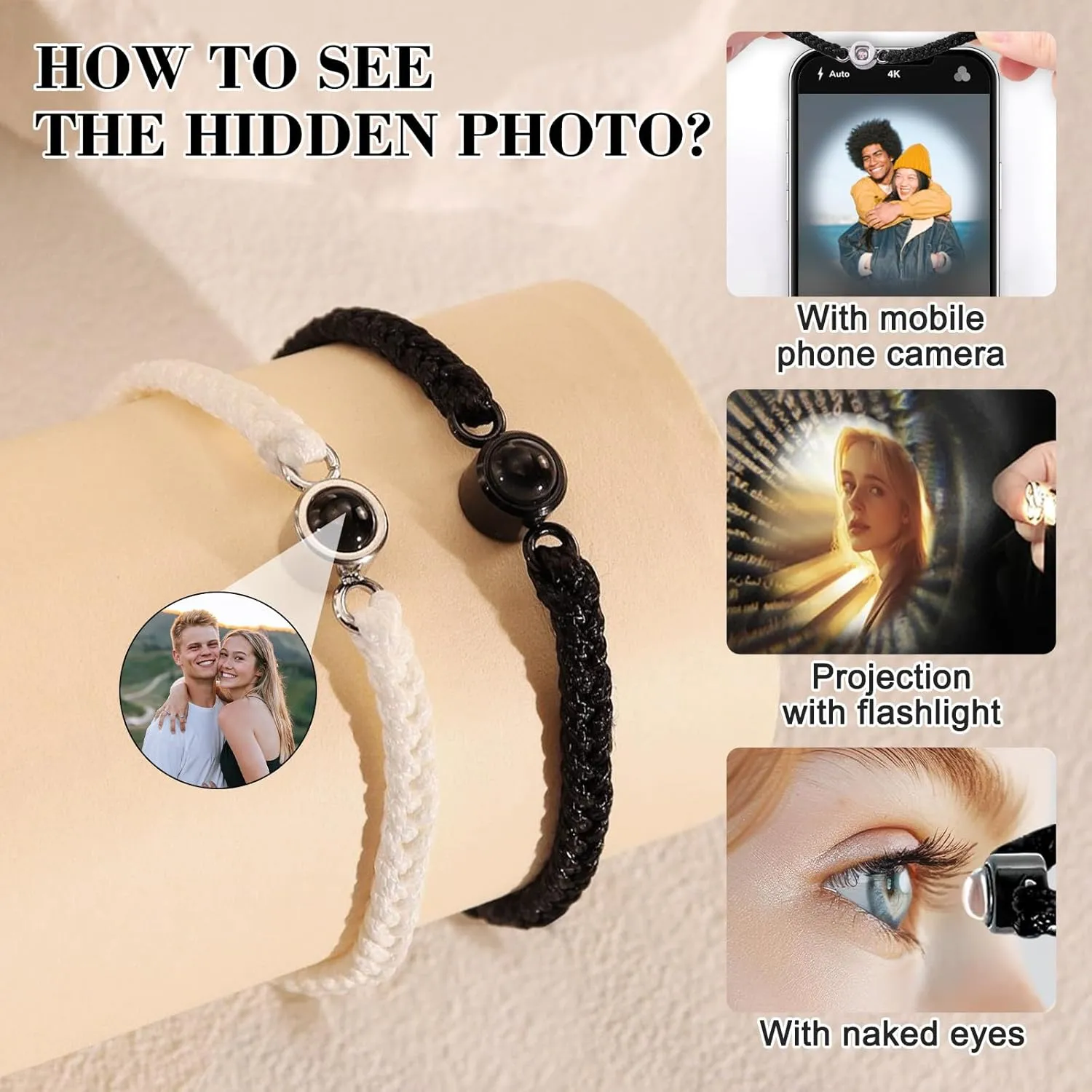 Custom Bracelets with Picture Inside, Picture Bracelet Personalized Photo Projection Bracelets, Valentines Day Birthday Christmas Gifts for Women/Men