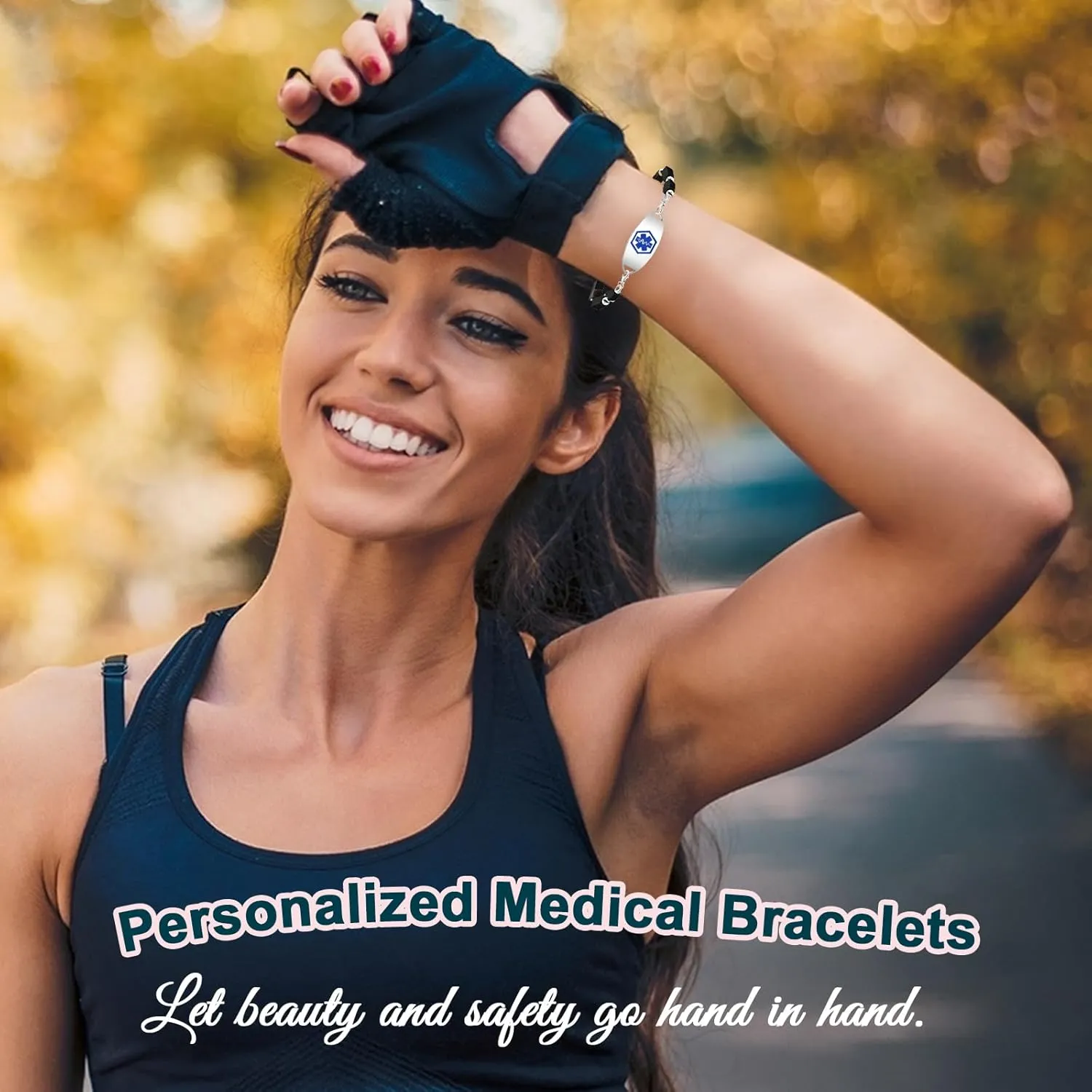 Custom Gemstone Medical ID Bracelets Engraved with Allergy, Diabetes, Epilepsy Alert Information for Women & Men