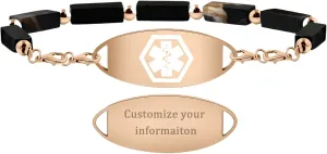 Custom Gemstone Medical ID Bracelets Engraved with Allergy, Diabetes, Epilepsy Alert Information for Women & Men