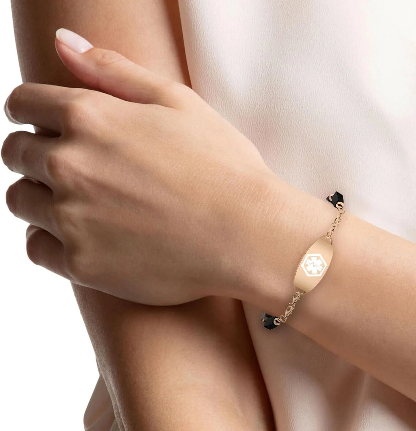 Custom Gemstone Medical ID Bracelets Engraved with Allergy, Diabetes, Epilepsy Alert Information for Women & Men