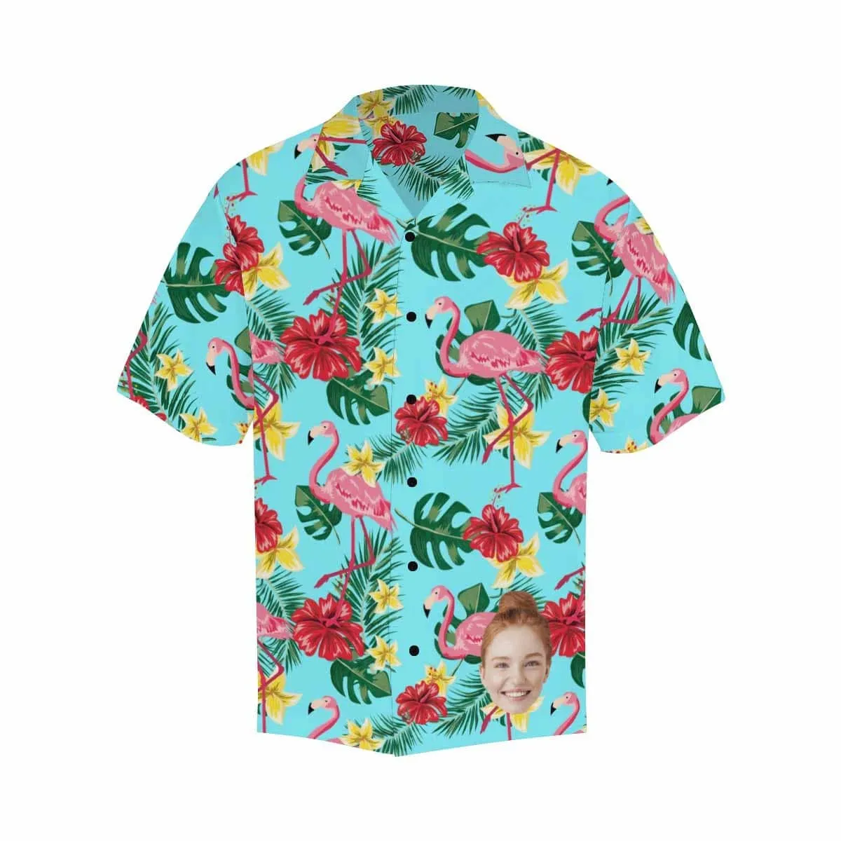 Custom Hawaiian Shirts with Face Flamingo&Leaves Personalised Face Aloha Shirt Gift For Husband or Boyfriend