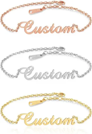 Custom Name Bracelets - 18K Gold Plated Adjustable Personalized Name Anklet Bracelets, Customized Jewelry Gift for Women Girlfriend