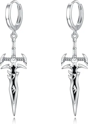 Dagger Earrings for Women Sterling Silver Dagger Hoop Earrings Sword Dangle Drop Earrings Knife Dangling Earrings Gothic Punk Grunge Jewelry for Women Men