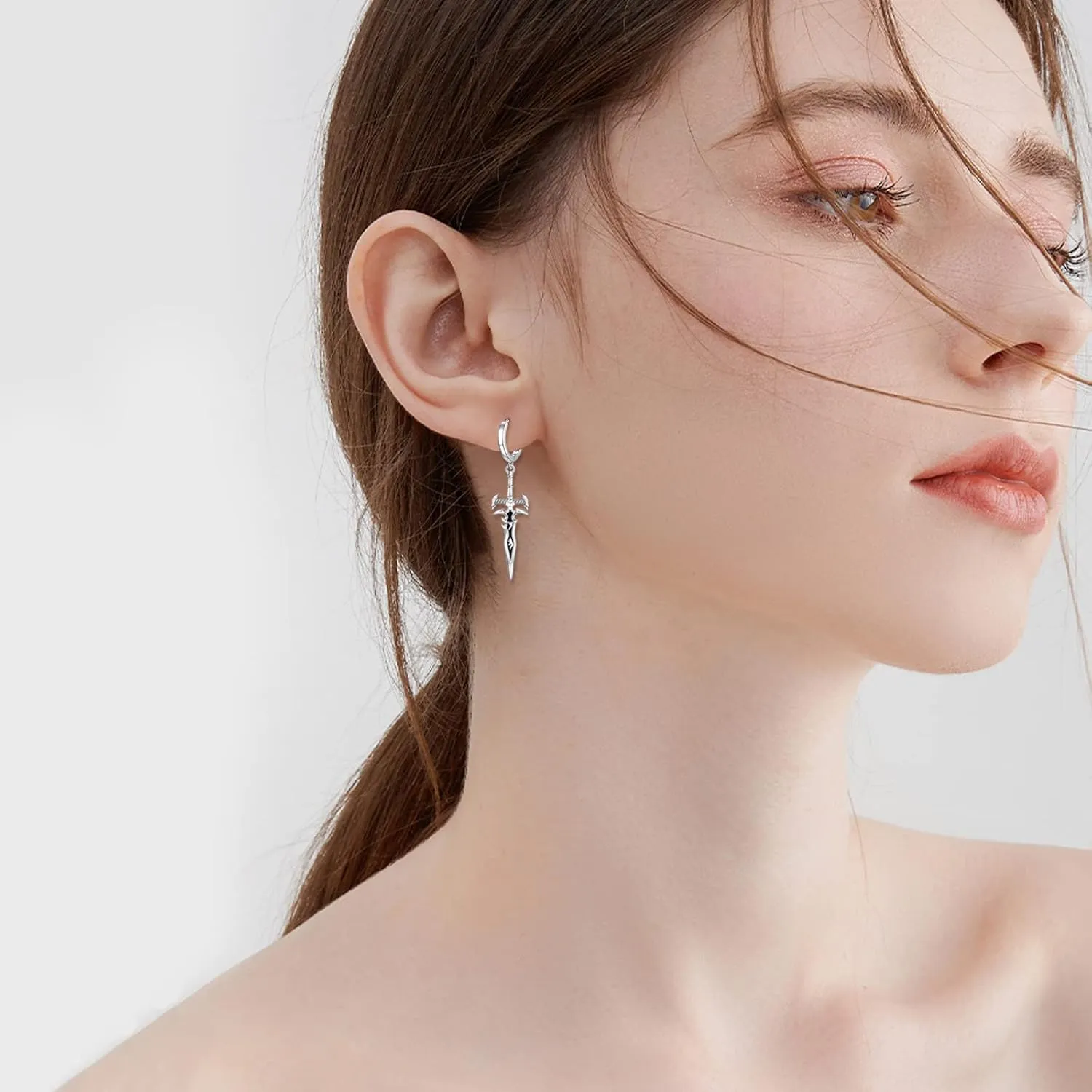 Dagger Earrings for Women Sterling Silver Dagger Hoop Earrings Sword Dangle Drop Earrings Knife Dangling Earrings Gothic Punk Grunge Jewelry for Women Men
