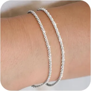 Dainty Bracelets for Women, Sterling Silver/14K Gold Plated Layered Bracelets, Adjustable Bracelet for Women Waterproof Beaded Paperclip Zirconia Tennis Chain Jewelry for Women Trendy