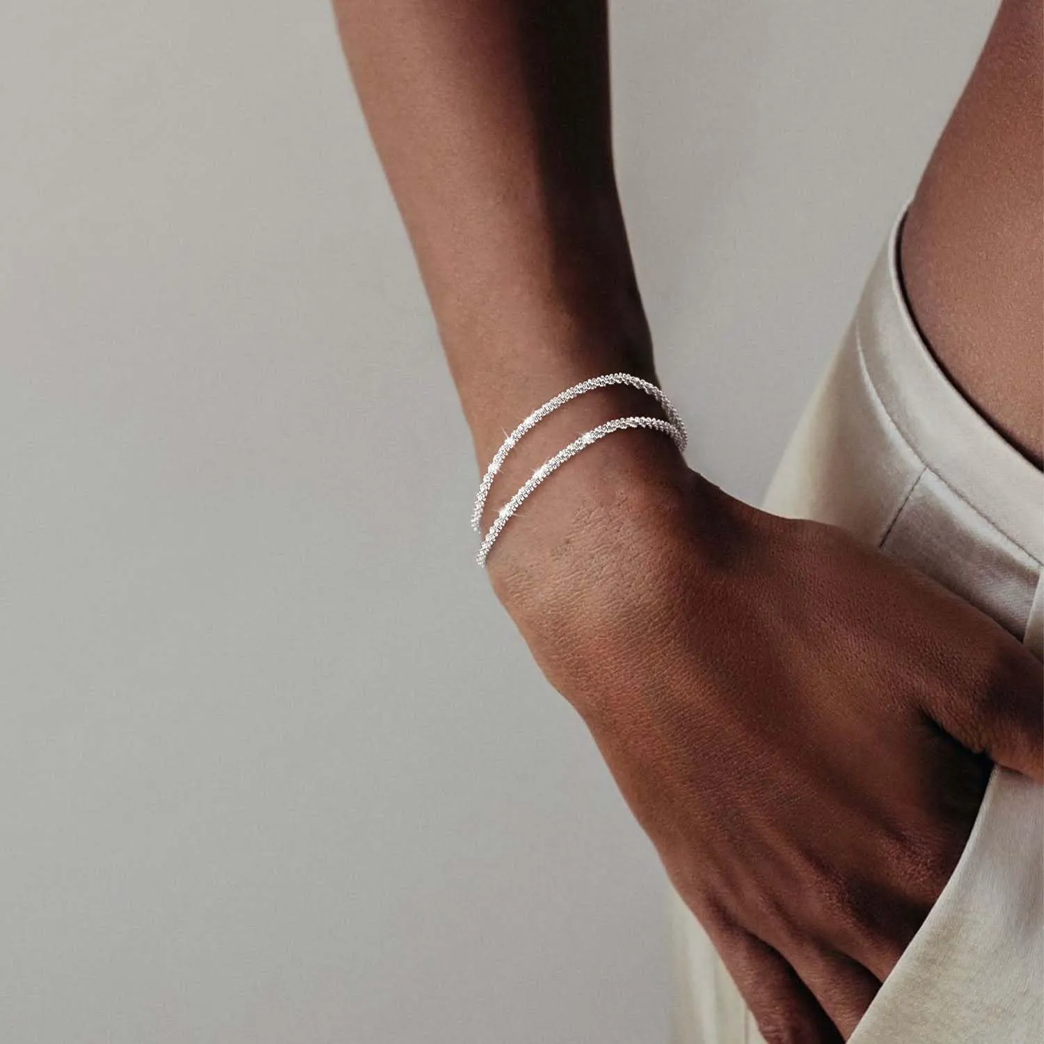 Dainty Bracelets for Women, Sterling Silver/14K Gold Plated Layered Bracelets, Adjustable Bracelet for Women Waterproof Beaded Paperclip Zirconia Tennis Chain Jewelry for Women Trendy