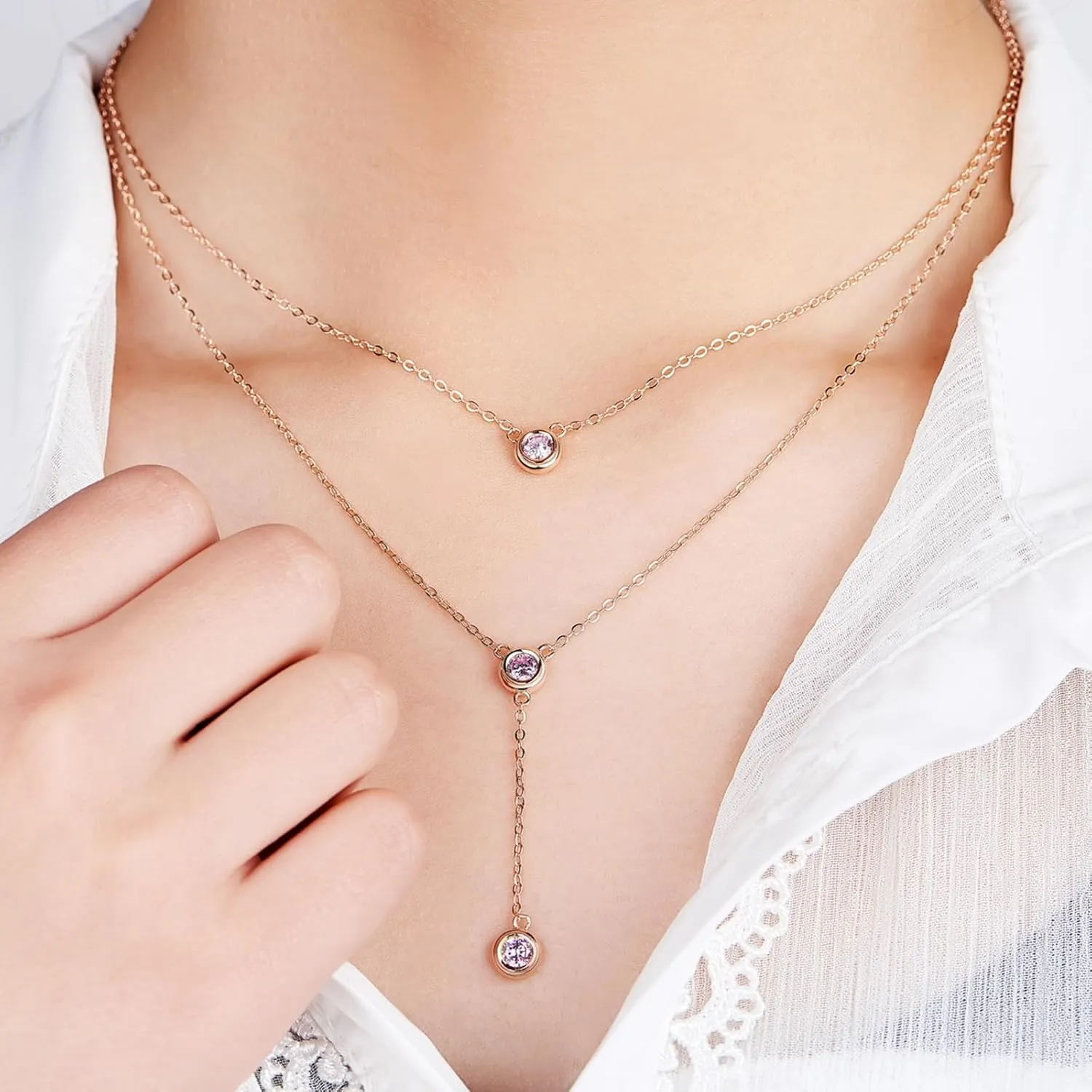 Dainty Double Necklace 925 Sterling Silver Necklace Long Pendant Necklace Y Layered Choker Necklace Adjustable necklace Jewelry Gifts for Women