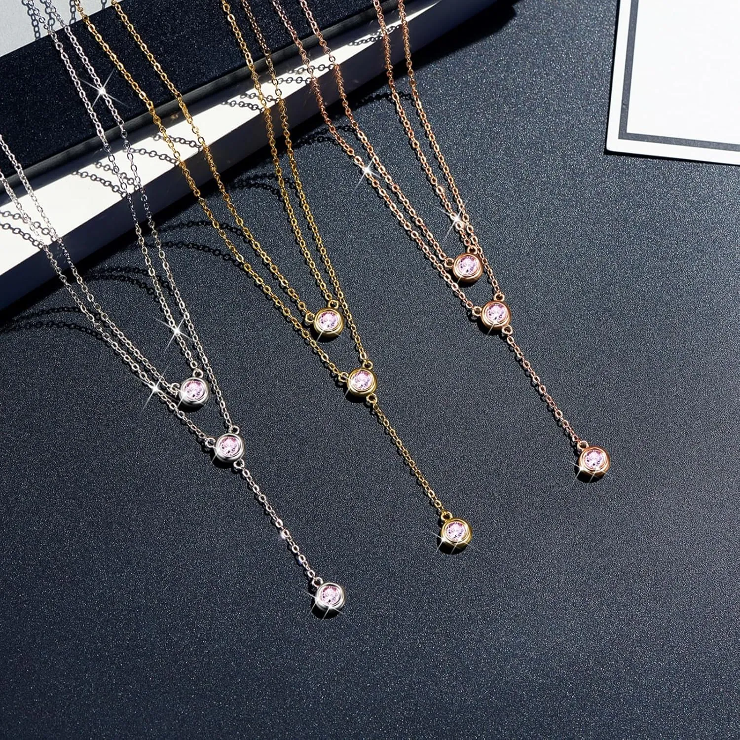 Dainty Double Necklace 925 Sterling Silver Necklace Long Pendant Necklace Y Layered Choker Necklace Adjustable necklace Jewelry Gifts for Women