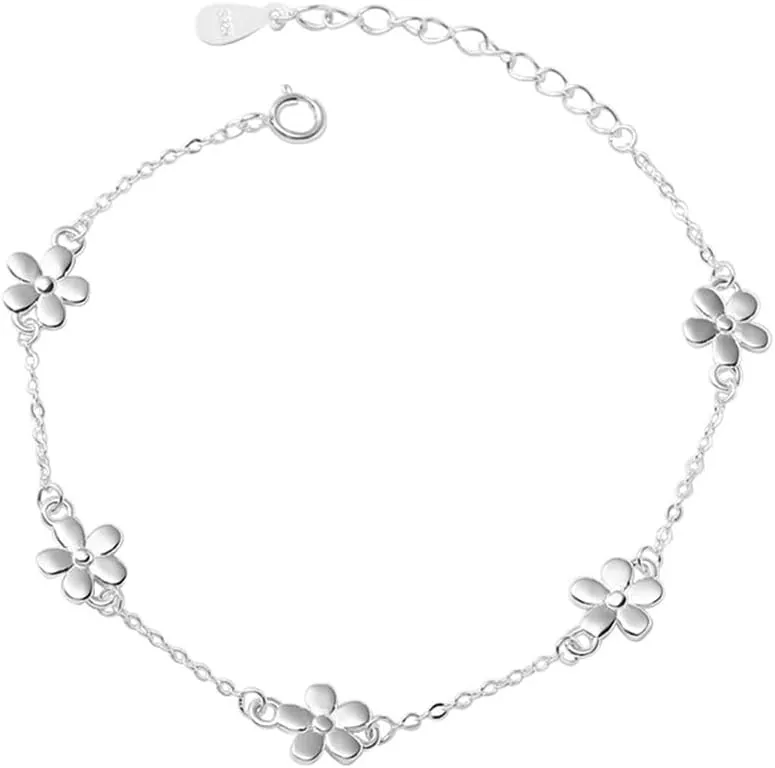 Dainty Flower 925 Sterling Silver Bracelets for Women Minimalist Daisy Flower Charm Link Bracelets Adjustable Chain Fashion Jewelry