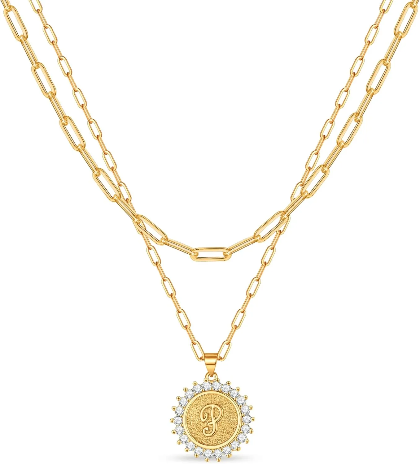 Dainty Layered Initial Necklaces for Women, 14K Gold Plated Paperclip Chain Necklace for Women Letter Pendant Gold Cion Initial Necklace for Women Layering Necklaces Gold Layered Necklace for Women