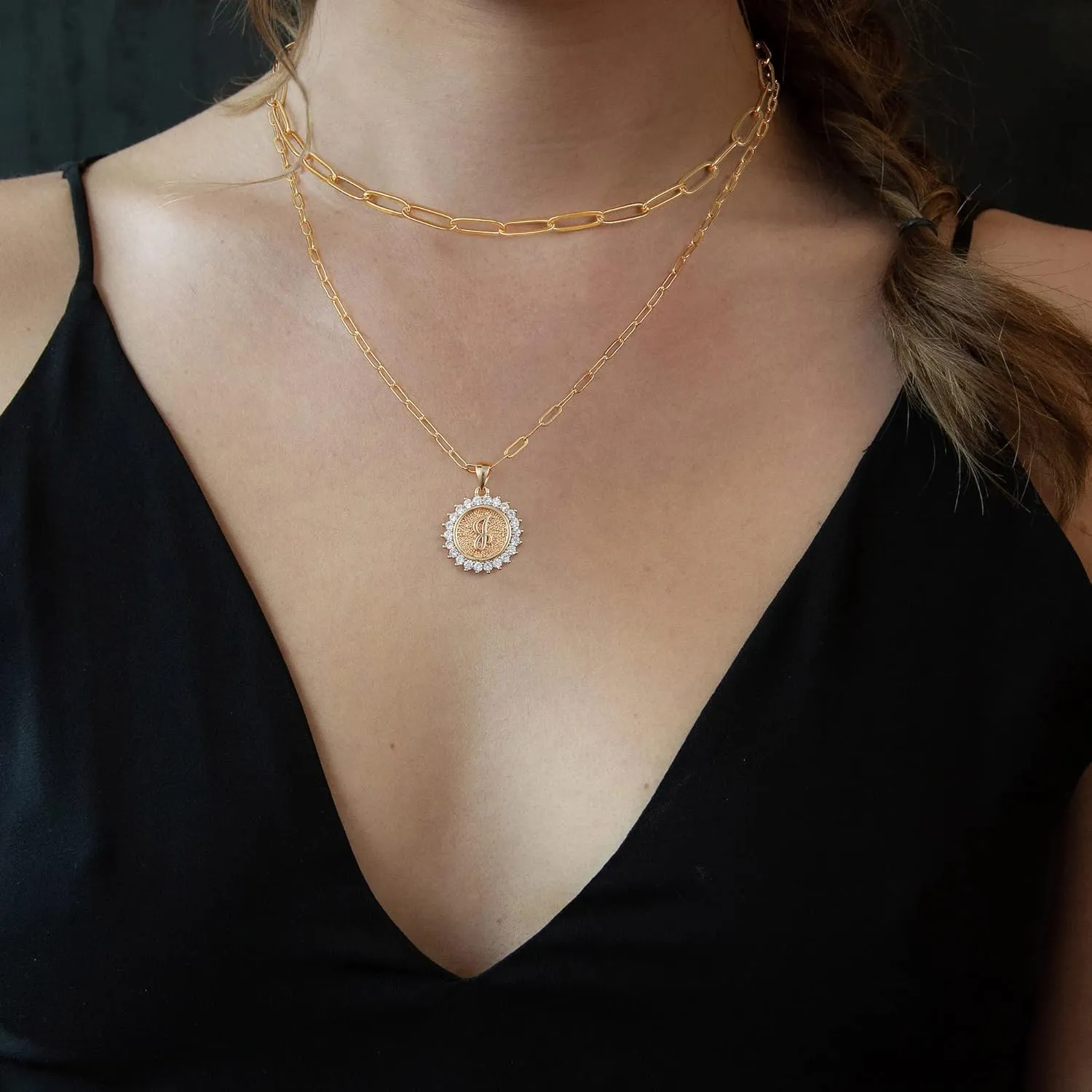 Dainty Layered Initial Necklaces for Women, 14K Gold Plated Paperclip Chain Necklace for Women Letter Pendant Gold Cion Initial Necklace for Women Layering Necklaces Gold Layered Necklace for Women