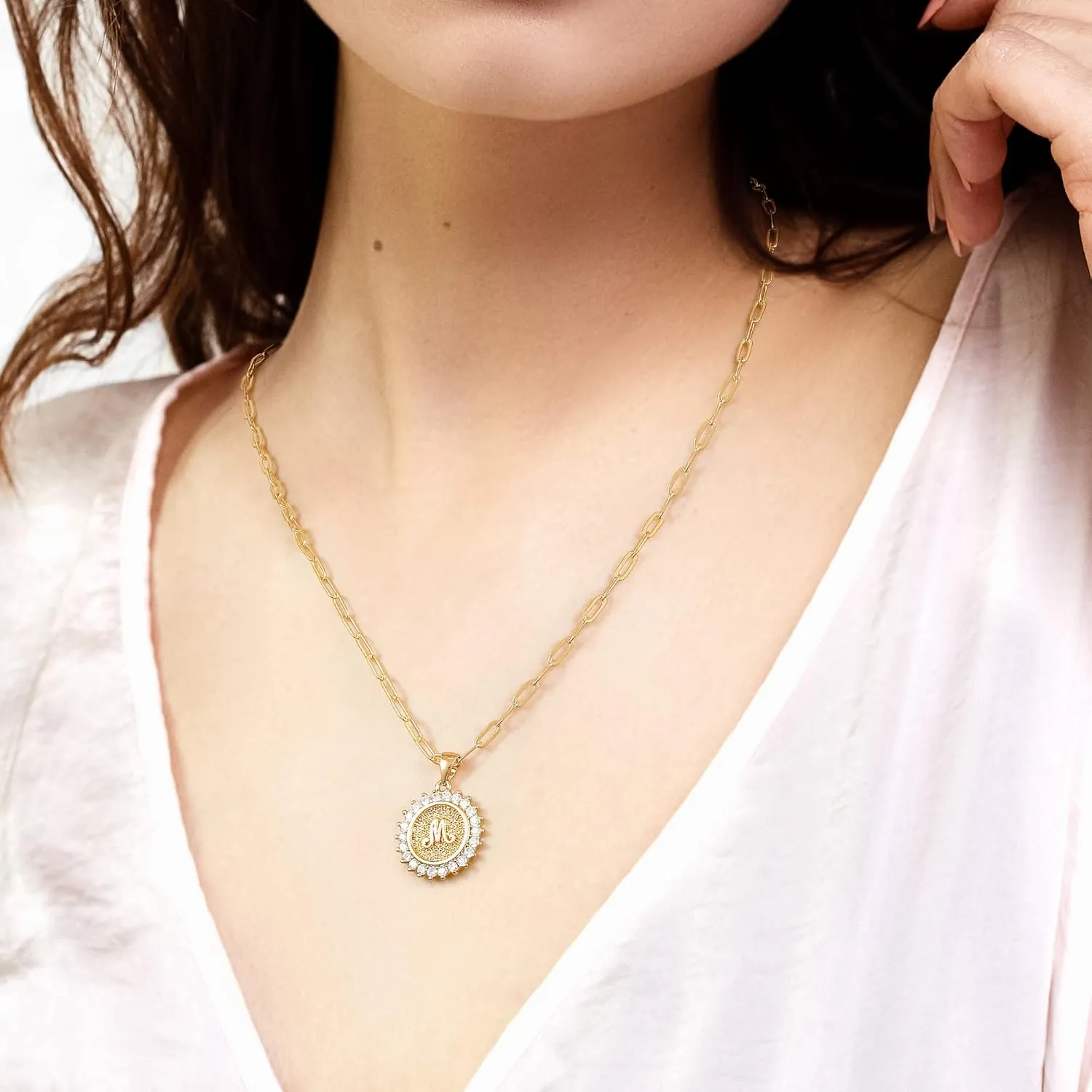 Dainty Layered Initial Necklaces for Women, 14K Gold Plated Paperclip Chain Necklace for Women Letter Pendant Gold Cion Initial Necklace for Women Layering Necklaces Gold Layered Necklace for Women