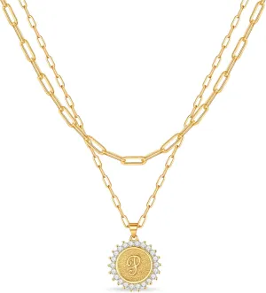 Dainty Layered Initial Necklaces for Women, 14K Gold Plated Paperclip Chain Necklace for Women Letter Pendant Gold Cion Initial Necklace for Women Layering Necklaces Gold Layered Necklace for Women