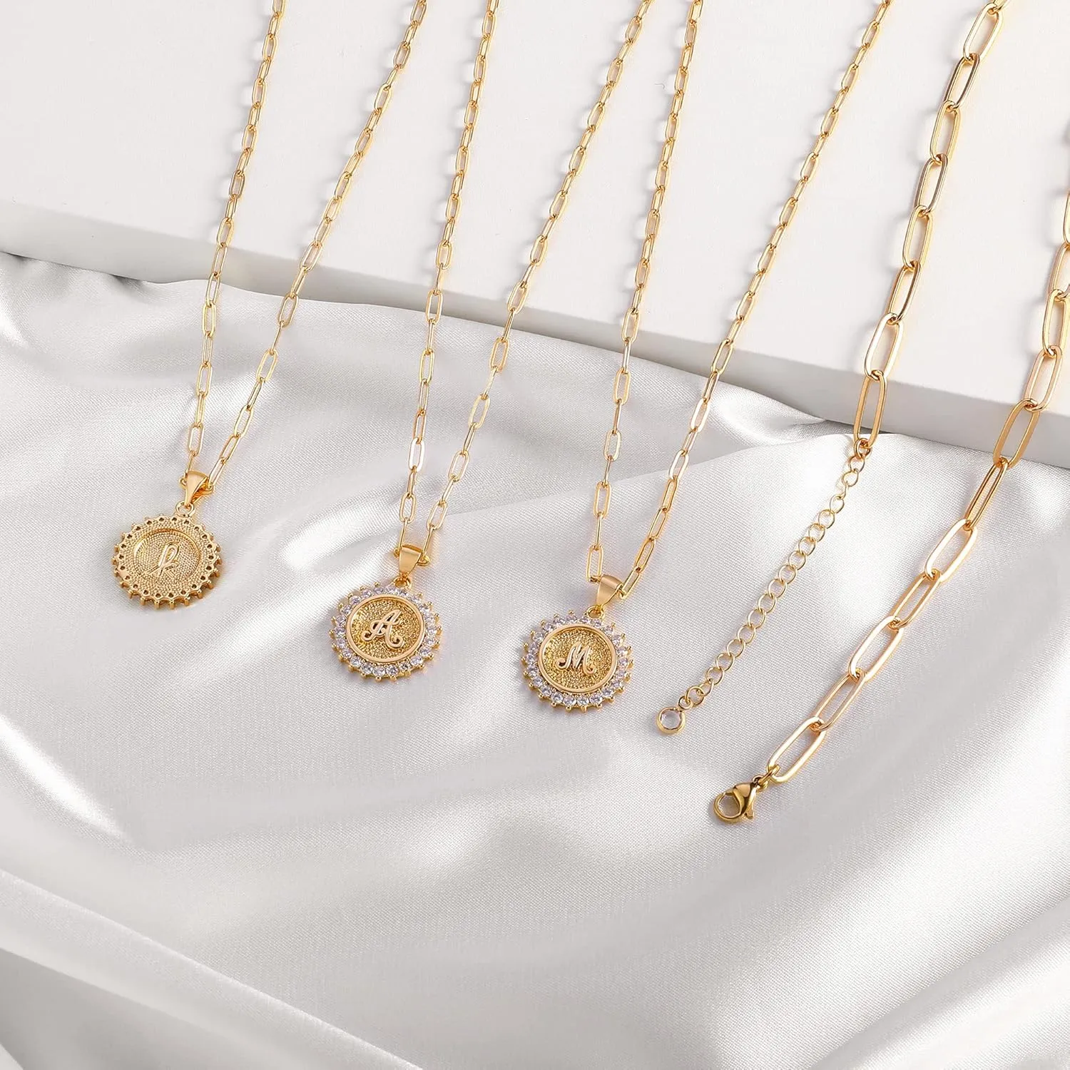 Dainty Layered Initial Necklaces for Women, 14K Gold Plated Paperclip Chain Necklace for Women Letter Pendant Gold Cion Initial Necklace for Women Layering Necklaces Gold Layered Necklace for Women