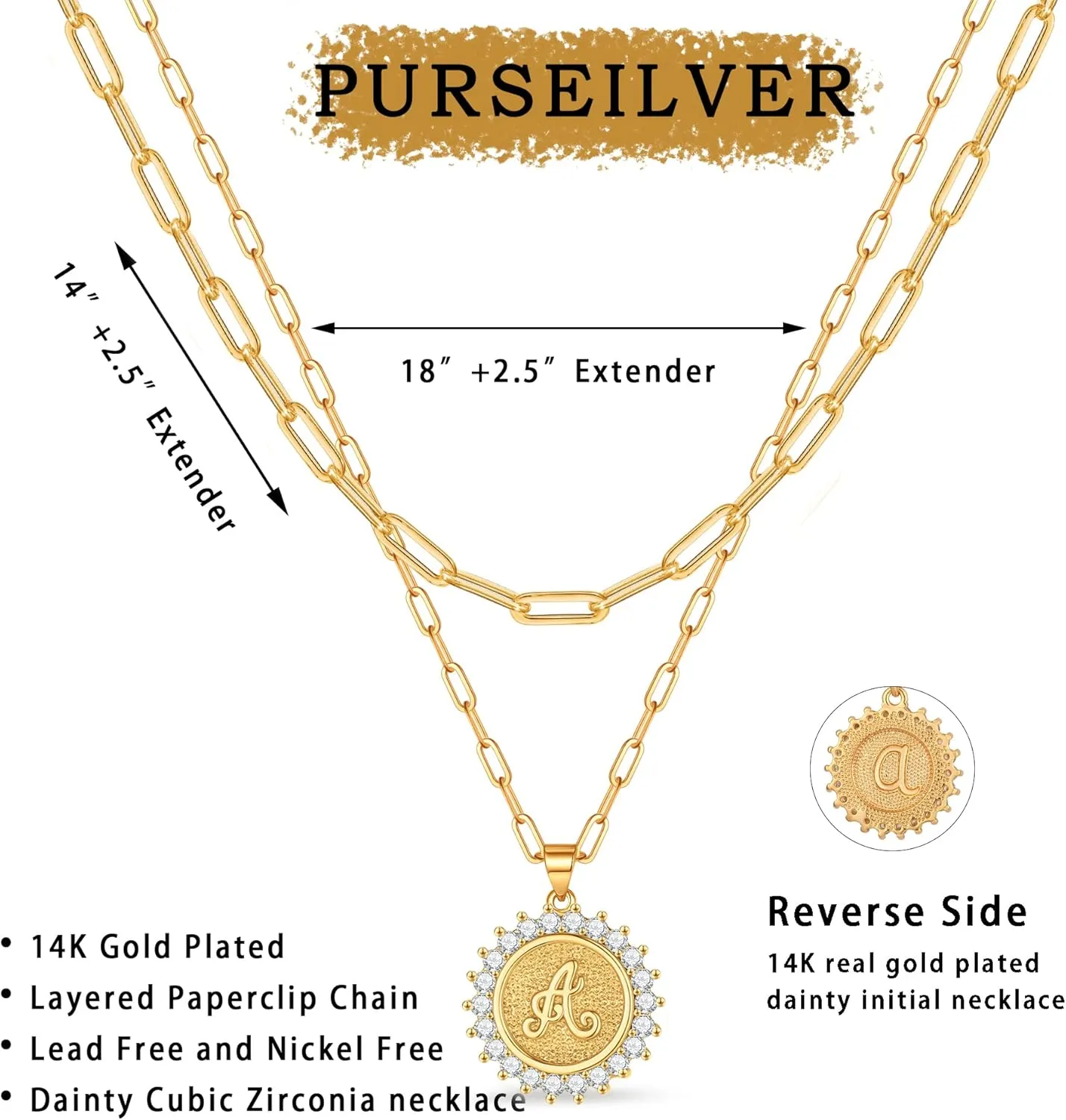 Dainty Layered Initial Necklaces for Women, 14K Gold Plated Paperclip Chain Necklace for Women Letter Pendant Gold Cion Initial Necklace for Women Layering Necklaces Gold Layered Necklace for Women