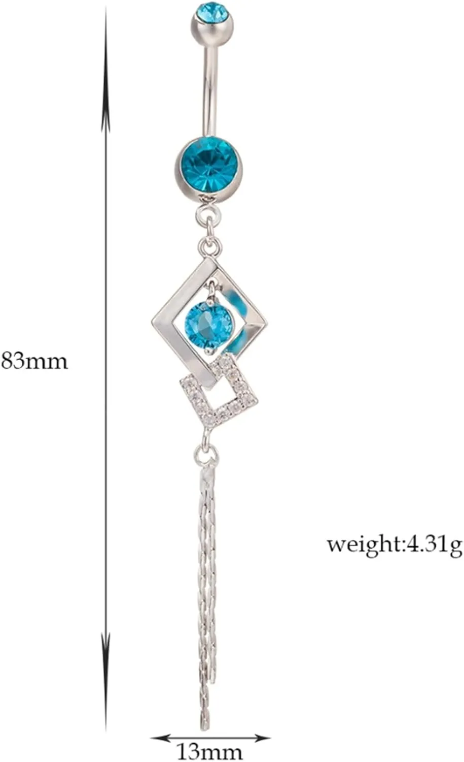 Dangle Belly Button Rings, Belly Button Rings Colorful Stainless Steel Navel Rings Belly Button Nails Rhombus Tassel