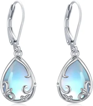 Dangle Earrings Sterling Silver Moonstone/Turquoise/CZ/Crystal Earrings for Women Tree of Life Animal Filigree Leverback Earrings Jewelry Gifts