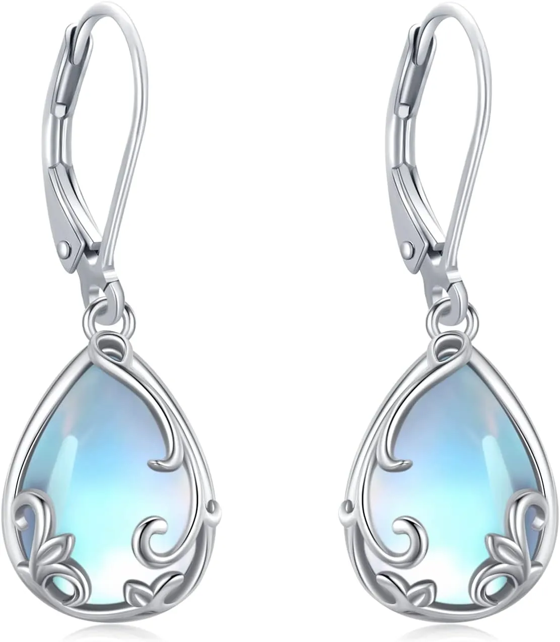 Dangle Earrings Sterling Silver Moonstone/Turquoise/CZ/Crystal Earrings for Women Tree of Life Animal Filigree Leverback Earrings Jewelry Gifts
