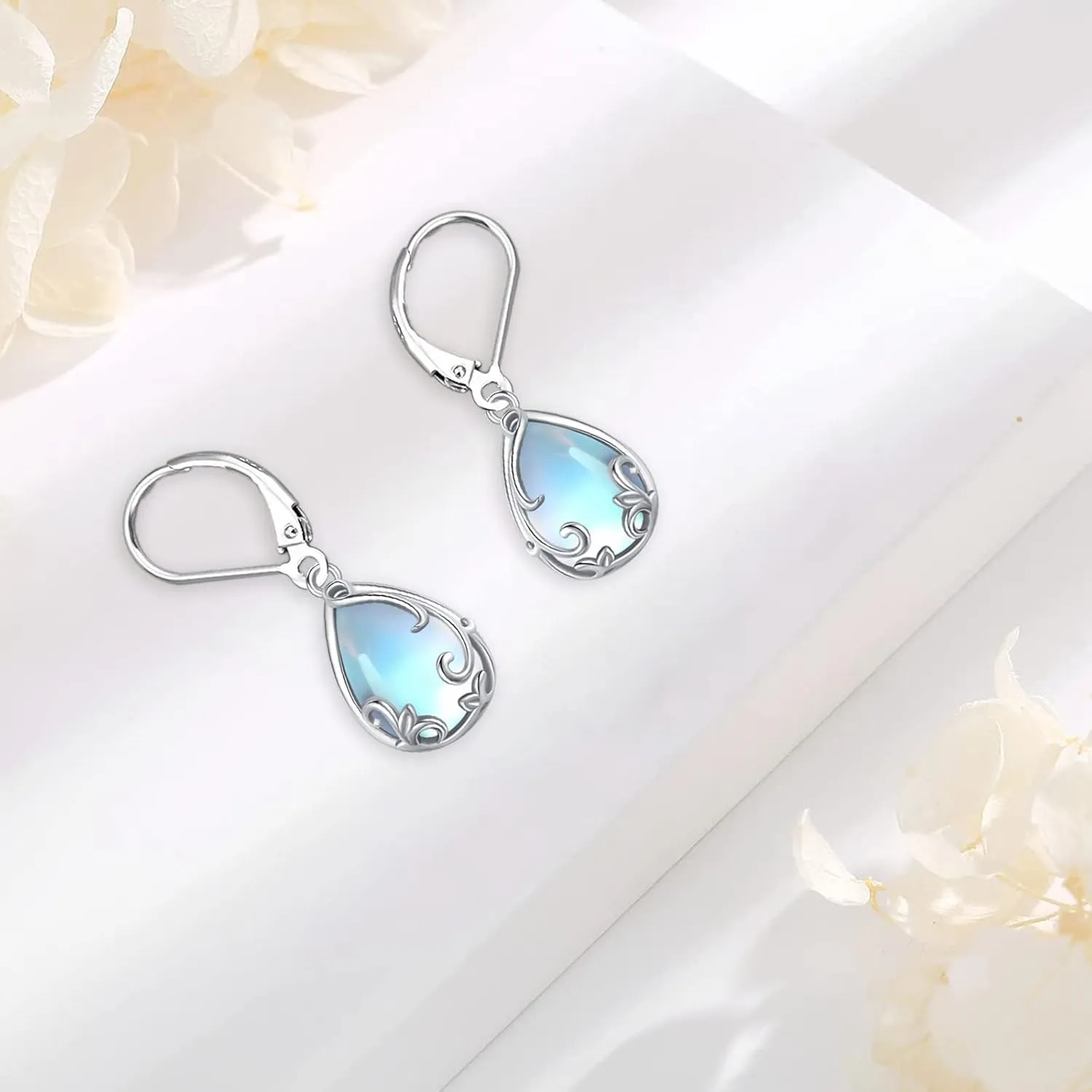 Dangle Earrings Sterling Silver Moonstone/Turquoise/CZ/Crystal Earrings for Women Tree of Life Animal Filigree Leverback Earrings Jewelry Gifts
