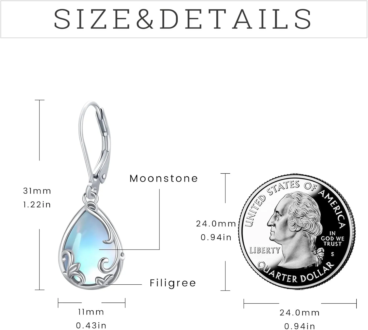 Dangle Earrings Sterling Silver Moonstone/Turquoise/CZ/Crystal Earrings for Women Tree of Life Animal Filigree Leverback Earrings Jewelry Gifts