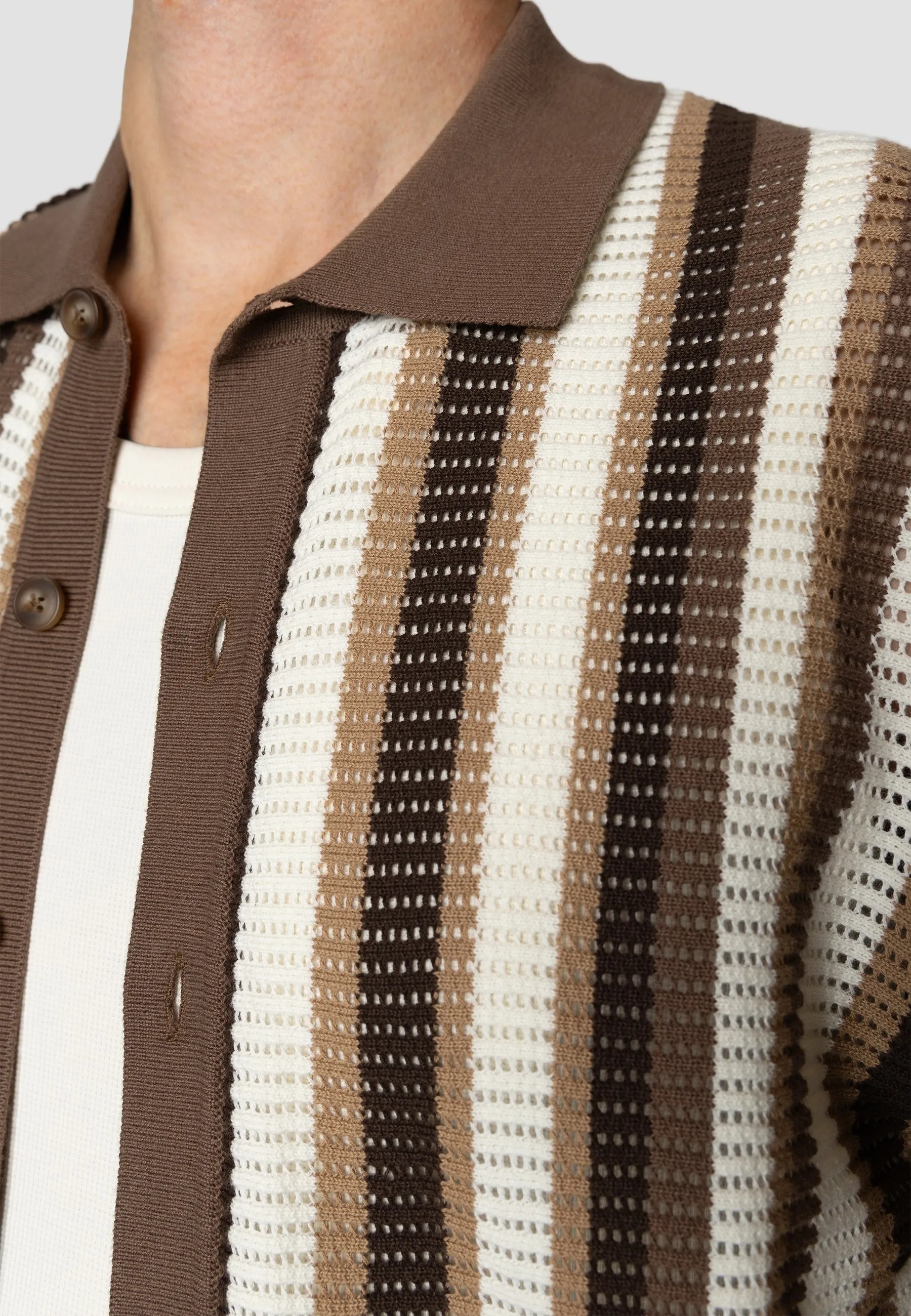 Daniel knitted shirt - Ecru/brown stipe