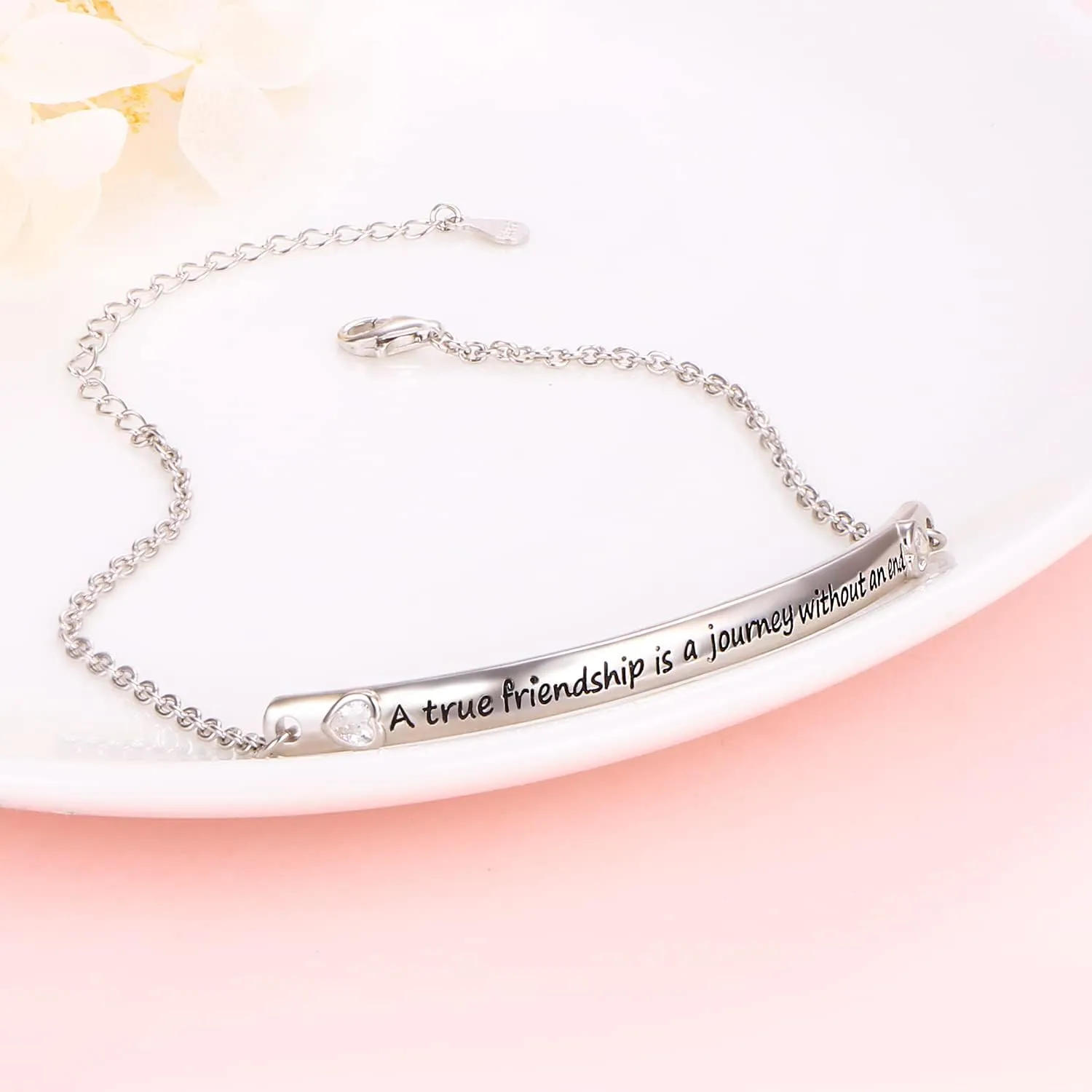 DAOCHONG Sterling Silver Bracelets for Women Engraved Message Mantra Bangle Bracelets Friend Encouragement Gift for Her