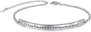 DAOCHONG Sterling Silver Bracelets for Women Engraved Message Mantra Bangle Bracelets Friend Encouragement Gift for Her