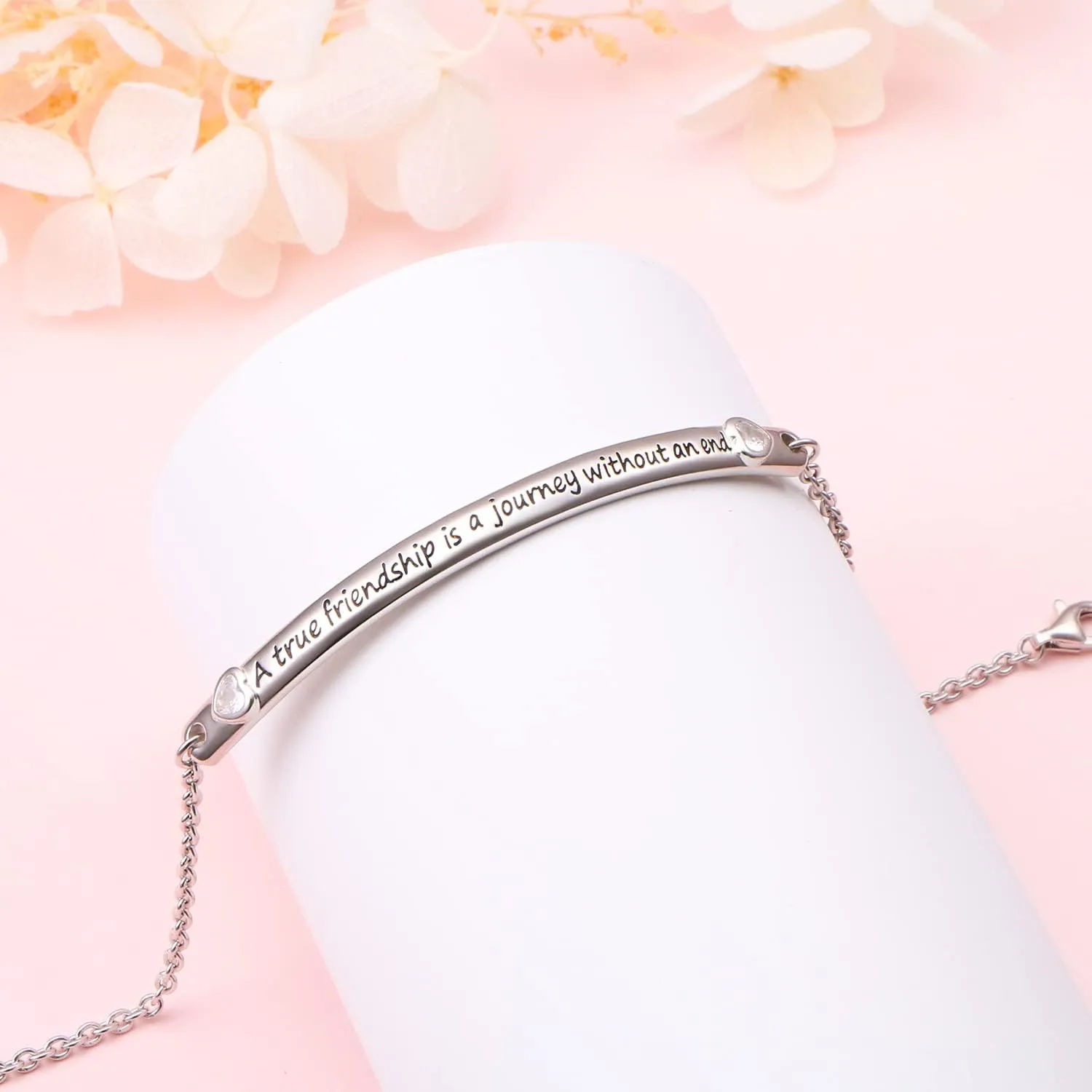 DAOCHONG Sterling Silver Bracelets for Women Engraved Message Mantra Bangle Bracelets Friend Encouragement Gift for Her