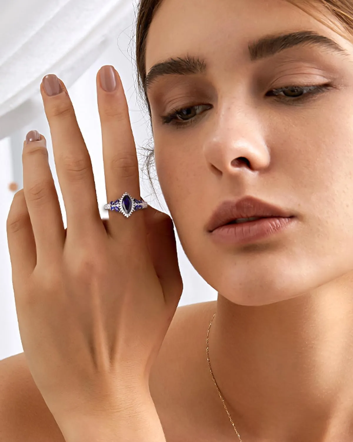 DAYBYDAY Butterfly Birthstone Rings for Women, 925 Sterling Silver Created Gemstone 5A Cubic Zirconia Cushion/Marquise Engagement Ring, 2ct Halo Promise Rings for Her Anniversary Wedding Jewerly