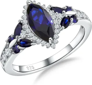 DAYBYDAY Butterfly Birthstone Rings for Women, 925 Sterling Silver Created Gemstone 5A Cubic Zirconia Cushion/Marquise Engagement Ring, 2ct Halo Promise Rings for Her Anniversary Wedding Jewerly