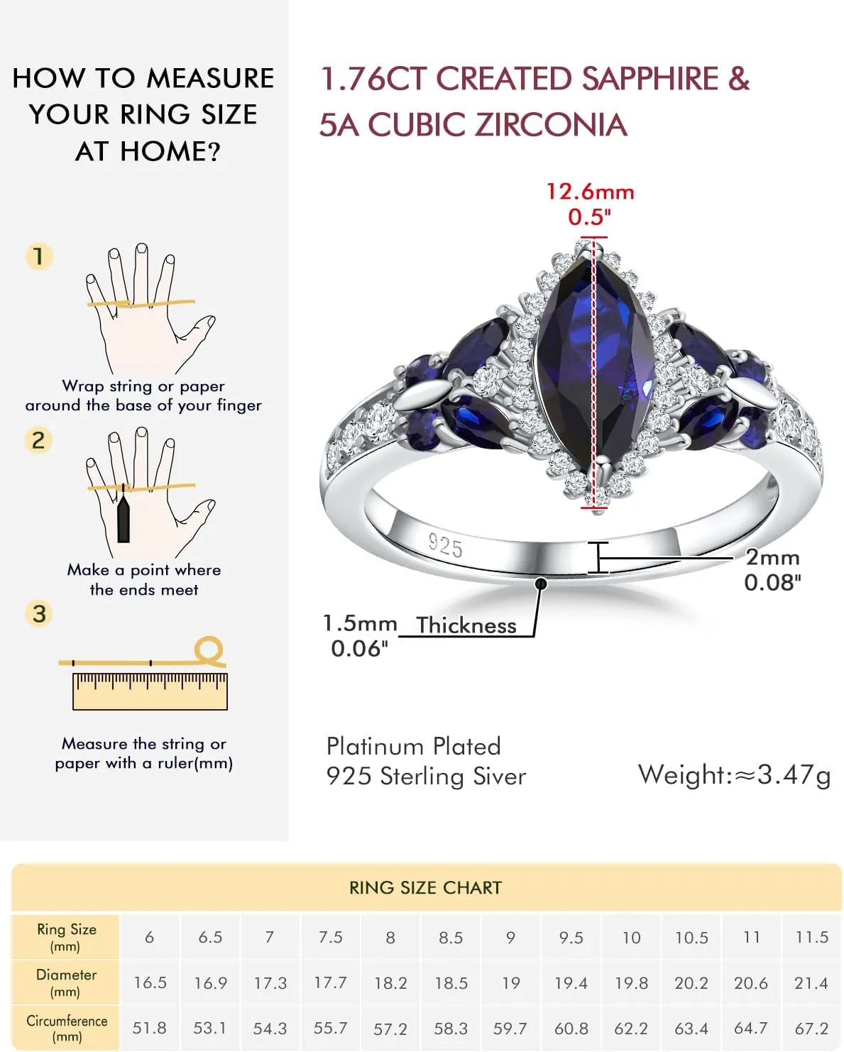 DAYBYDAY Butterfly Birthstone Rings for Women, 925 Sterling Silver Created Gemstone 5A Cubic Zirconia Cushion/Marquise Engagement Ring, 2ct Halo Promise Rings for Her Anniversary Wedding Jewerly