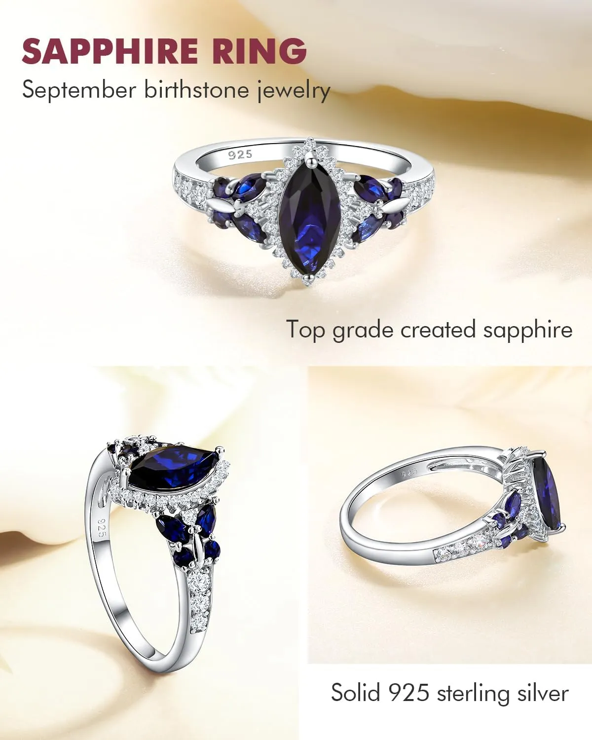 DAYBYDAY Butterfly Birthstone Rings for Women, 925 Sterling Silver Created Gemstone 5A Cubic Zirconia Cushion/Marquise Engagement Ring, 2ct Halo Promise Rings for Her Anniversary Wedding Jewerly