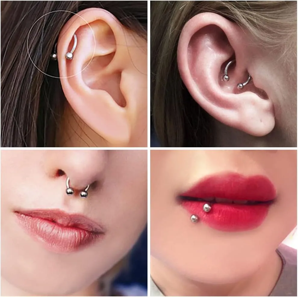 D.Bella 22G 20G 18G 16G 14G 12G 10G 8G 6G 4G 2G 0G 00G Surgical Steel Nose Septum Horseshoe Hoop Eyebrow Lip Navel Belly Nipple Piercing Ring Helix Tragus Daith Rook Captive Earrings Replacement Spikes