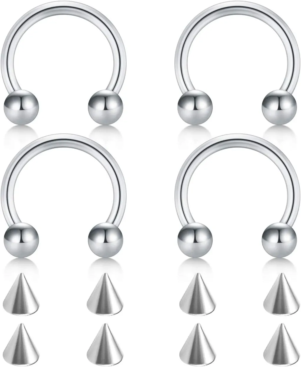 D.Bella 22G 20G 18G 16G 14G 12G 10G 8G 6G 4G 2G 0G 00G Surgical Steel Nose Septum Horseshoe Hoop Eyebrow Lip Navel Belly Nipple Piercing Ring Helix Tragus Daith Rook Captive Earrings Replacement Spikes