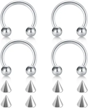 D.Bella 22G 20G 18G 16G 14G 12G 10G 8G 6G 4G 2G 0G 00G Surgical Steel Nose Septum Horseshoe Hoop Eyebrow Lip Navel Belly Nipple Piercing Ring Helix Tragus Daith Rook Captive Earrings Replacement Spikes