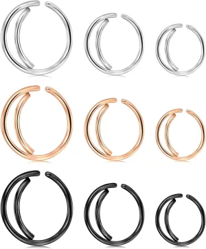 D.Bella Fake Nose Ring, 20G Faux Piercing Jewelry 8mm Fake Nose Ring Hoop for Faux Lip Septum Nose Ring Set