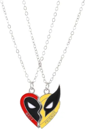 Deadpool & Wolvers Best Friendship Necklace & Bracelet Set for 2, Matching Couples Superhero Pattern Bff Jewelry Set