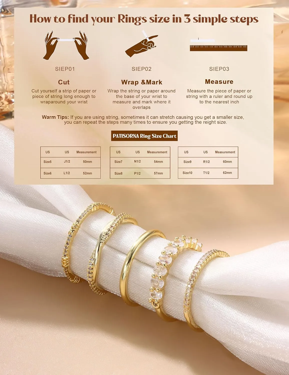 Dochais 5PCS Stackable Gold Rings for Women, Non Tarnish Dainty Cubic Zirconia Rings, 14K Gold Plated Minimalist Wedding Band Rings Set, Trendy Statement Stacking Rings Jewelry Size 5-10