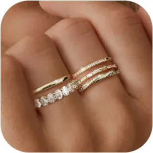 Dochais 5PCS Stackable Gold Rings for Women, Non Tarnish Dainty Cubic Zirconia Rings, 14K Gold Plated Minimalist Wedding Band Rings Set, Trendy Statement Stacking Rings Jewelry Size 5-10