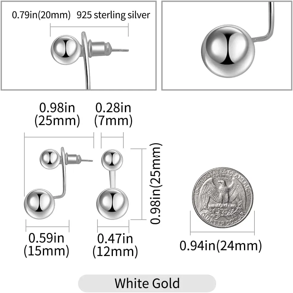 Double Ball Jacket Earrings for Women Girls Front Back 2 in 1 Stud Earrings Pearl Ball Earrings