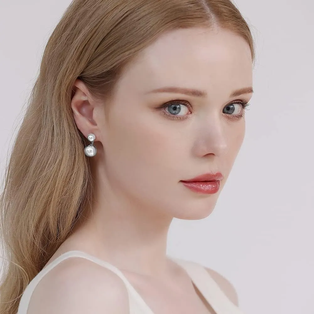 Double Ball Jacket Earrings for Women Girls Front Back 2 in 1 Stud Earrings Pearl Ball Earrings